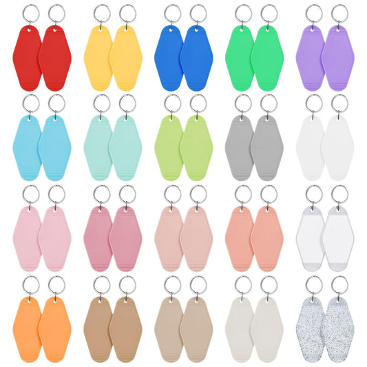 LOTMER 40 PCS Hotel Keychain Blank with Key Rings, 20 Colors Plastic Rhombus Motel Keychain, Keychain Blanks for DIY Keychains and Luggage Tag(Light Colour)
