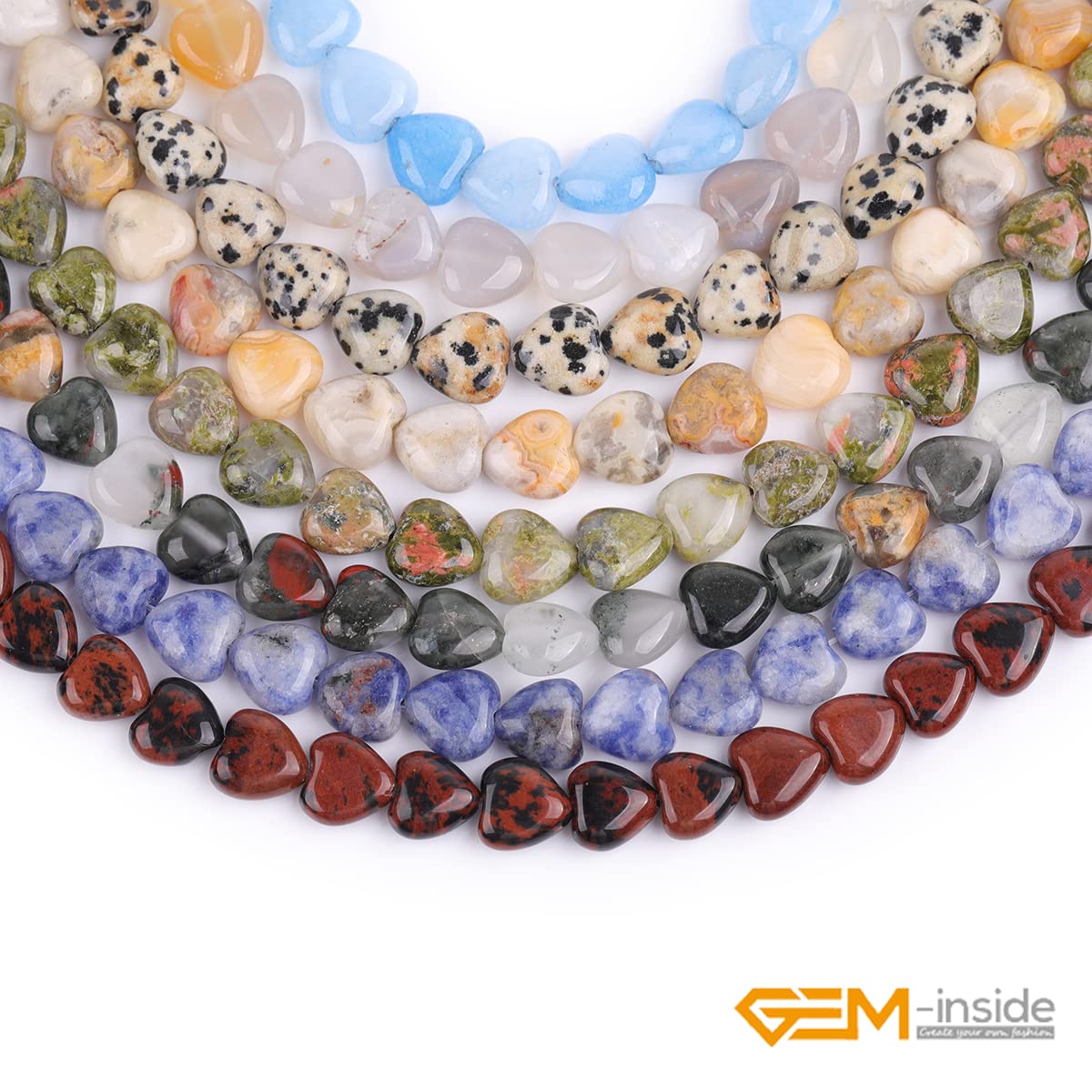 GEM-Inside 10mm Heart Charms Natural Blue Dot Sodalite Jasper Gemstone Stone Beads for Jewelry Making Full 15" Strand Power Energy Healing Chakra Stone Beads