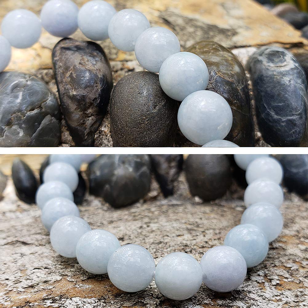 chengmu 8mm Aquamarine Chalcedony Stretch Bracelet Round Stone Beads Semi Gemstone for Crystal Elastic Beaded Bracelet 7.5"