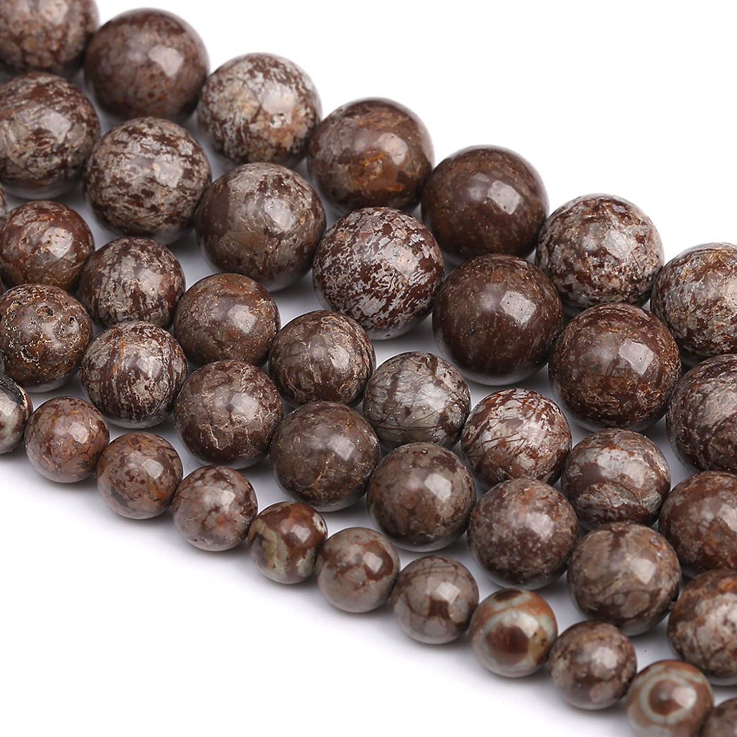 10MM 38PCS Natural Stone Brown Snowflake Jasper Obsidian Loose Beads for Jewelry Making DIY Bracelet