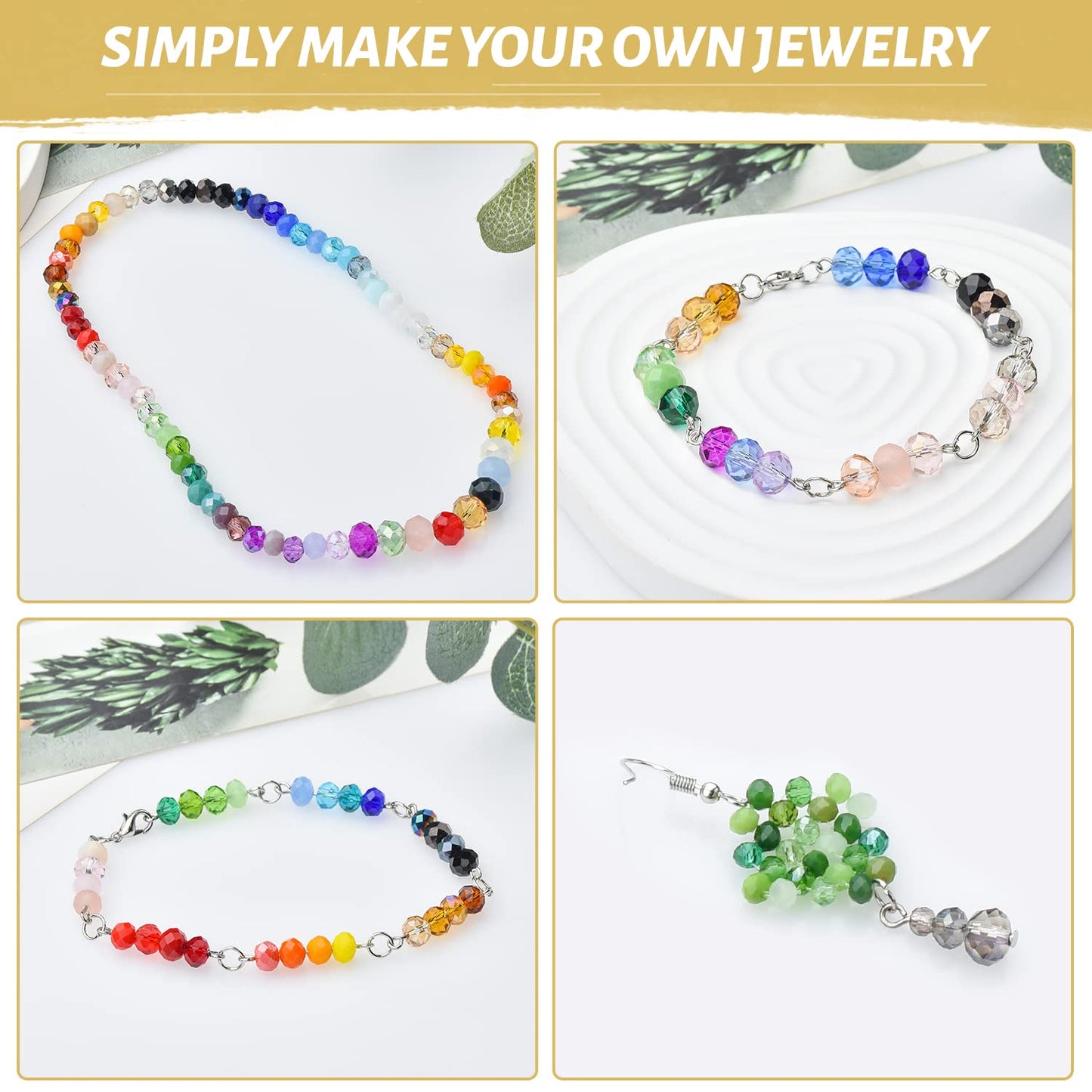 KINGSHINE Mixed 4/6/8mm Round Rondelle Beads 1000pcs Lampwork Briolette Glass Crystal Beads for Jewelry Making Kit,Bracelets,Necklaces,Earrings(Multicolor)