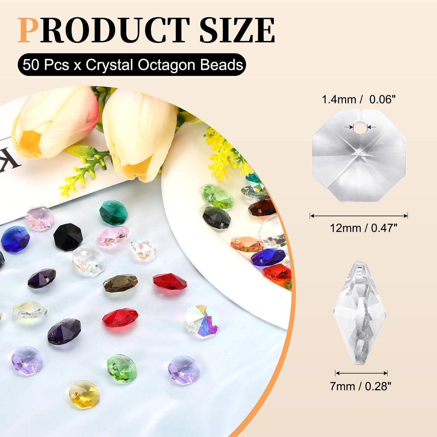 uxcell 50Pcs 1 Hole Crystal Octagon Beads, 12mm K9 Glass Hanging Chandelier Beads Prisms Parts for Crystal Chandeliers Lamp Hanging Pendant Jewelry DIY Craft, Clear White