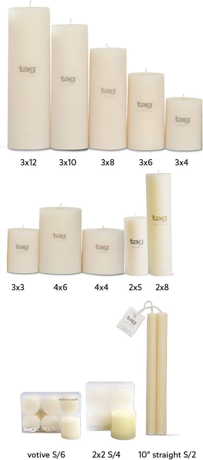 TAG Chapel 3X12 Ivory Pillar Paraffin Wax Candle Unscented Drip-Free Long Burning 175 Hours for Home Decor Wedding Parties Dining Dinner Kitchen Table Tabletop Living Room End Table Decor Decoration