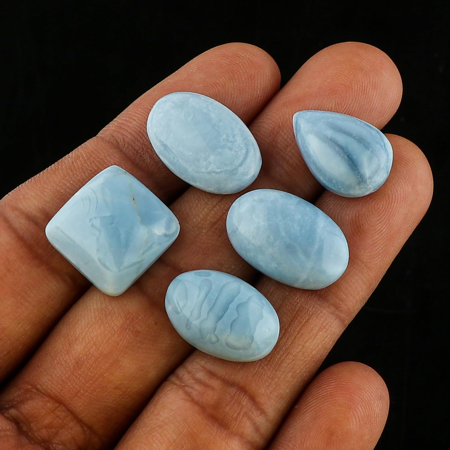 CRYSTALINES (5pcs) Natural Blue Opal Gemstone, Bulk Loose Cabochon Supplies, Polished Stones for Jewelry Making, Wicca & Reiki Healing Crystals, Wire Wrapping, Decoration, Gem Collection