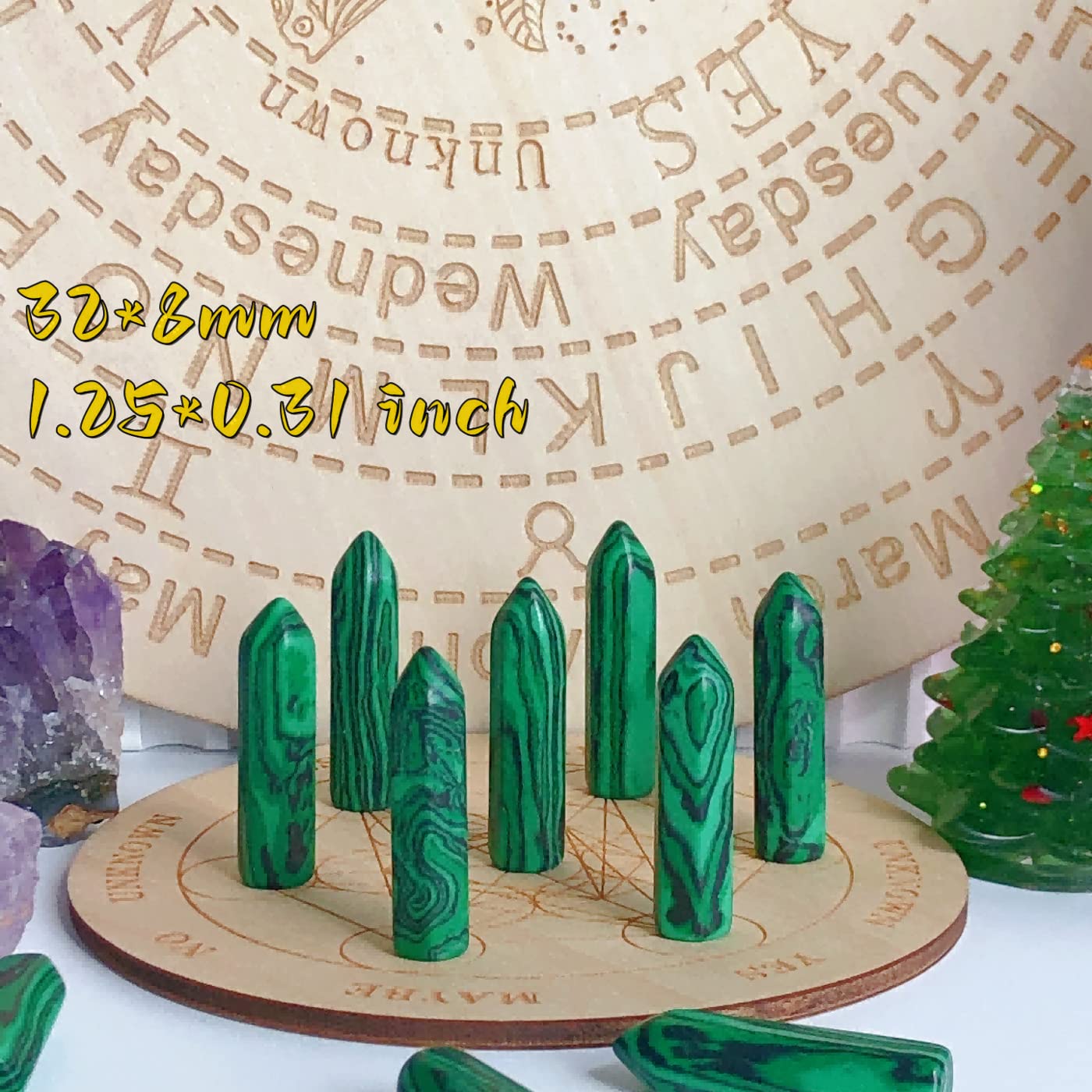 10PCS Malachite Natural Healing Crystals Stones Sets Polished Tumbled Pocket Gemstones Bulk Hexagonal Points Reiki Energy Balancing Chakra Meditation Therapy Desk Decor Gift