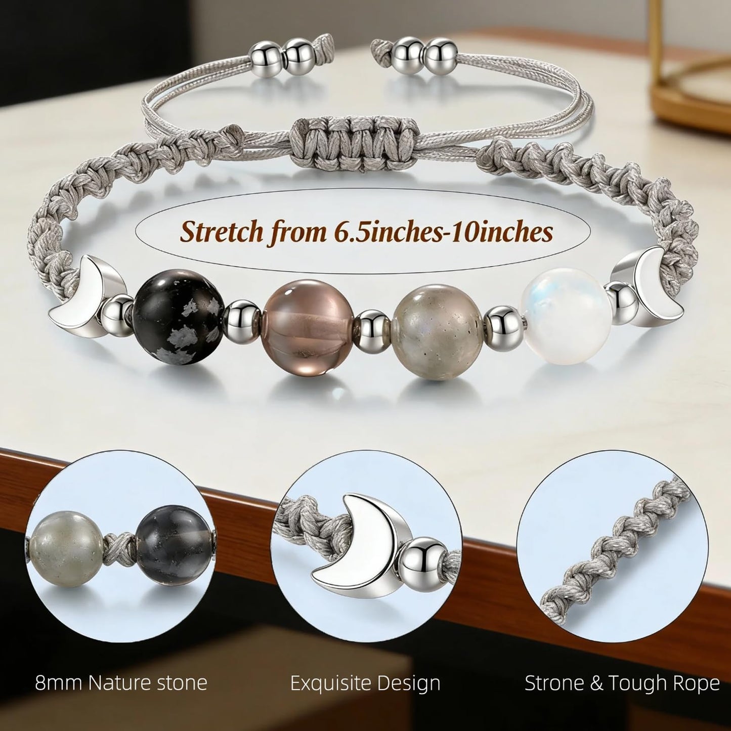 KOFISNI Moonstone Healing Bracelet for Women Negative Energy Hope Bracelet for Women Blocker Black Obsidian Bracelets First Time Mom Gifts Mothers Day Friendship Gifts for Him Her (Moon Phase)