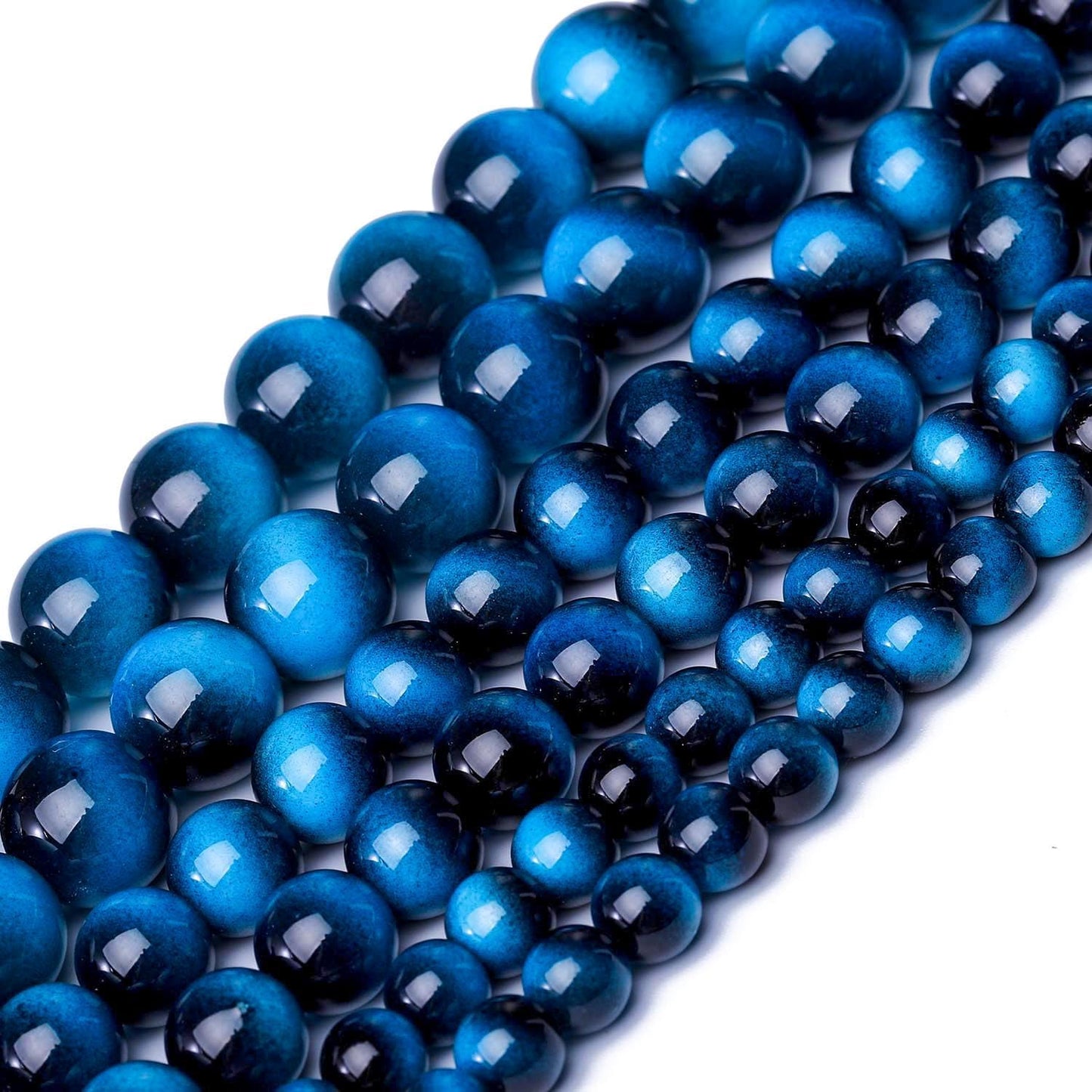Song Xi 60PCS 6mm Blue Tiger Eye Gemstone Beads for Jewelry Making, Round Smooth Glass Beads for DIY Bracelet Necklace Earring Keychain, Arts and Crafts, for Christmas Wedding Birthday
