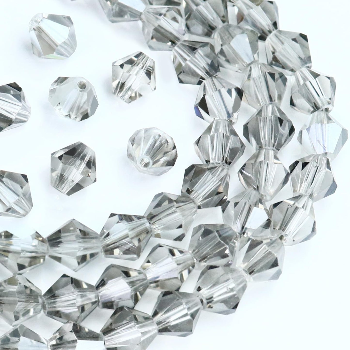 Dowarm 1000PCS 4mm Glass Bicone Beads for Craft Jewelry Making, DIY Bracelet, Necklace, Dolls, Wine Charms, Wind Chimes, Suncatchers, Bulk Small Faceted Crystal Beads, Transparent Gray