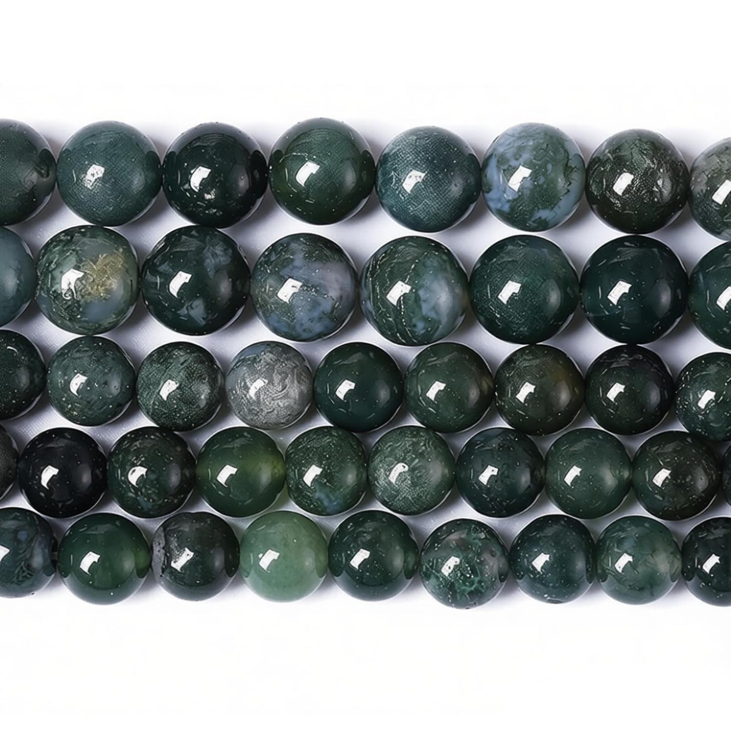 8MM 45PCS Natural Stone Green Moss Agate Round Loose Beads for Jewelry Making DIY Bracelet Necklace