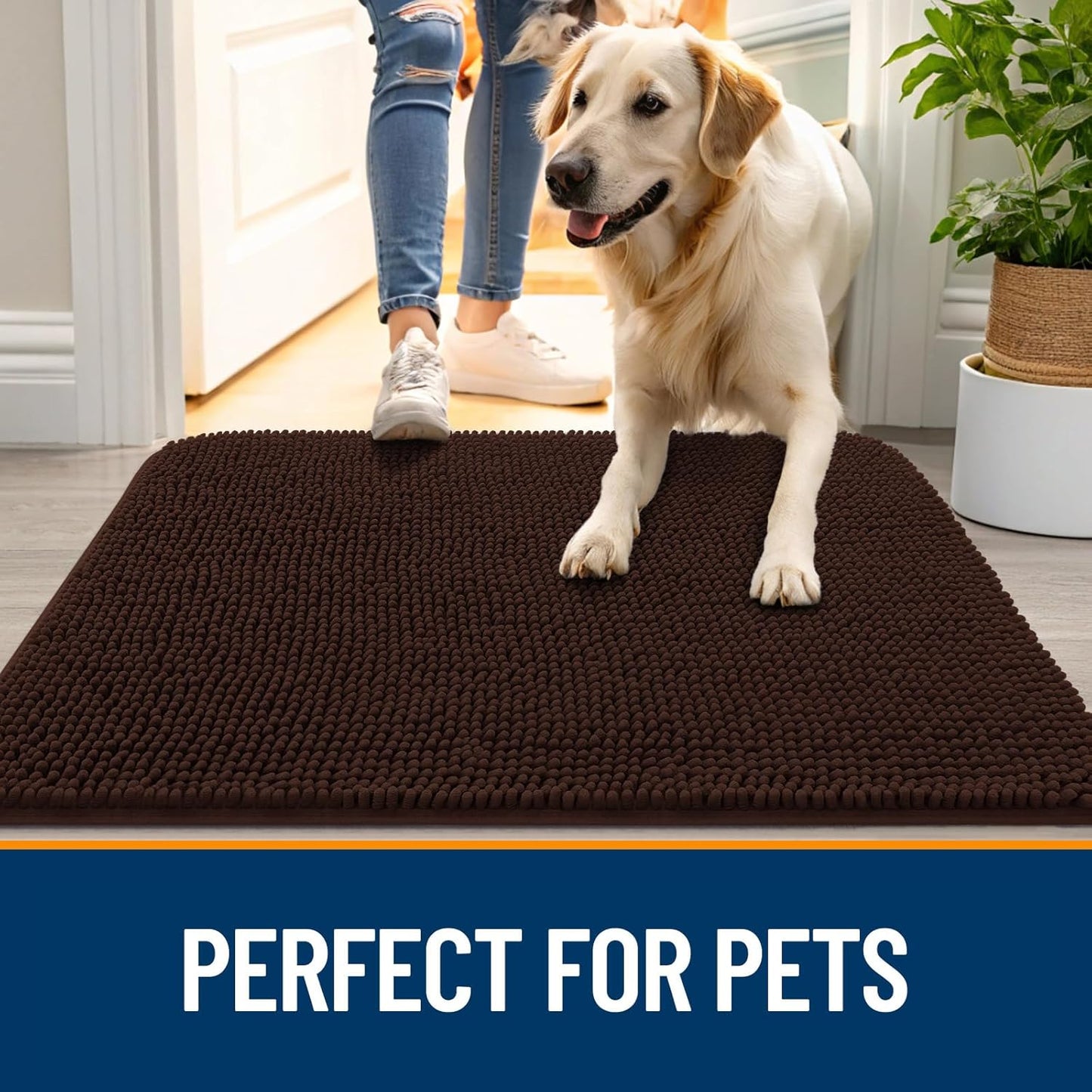 OLANLY Dog Door Mat - Absorbent Non-Slip Mud Mat for Dogs | Quick Dry Chenille, 54x24, Brown