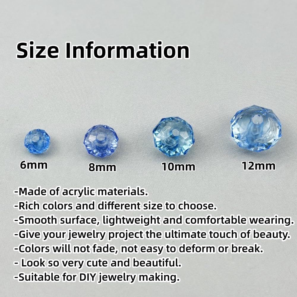 YHYPOCI 400pcs 8mm Acrylic Crystal Beads, Faceted Rondelle Acrylic Spacer Beads for Wind Chimes Bracelet Necklace Earring Keychain Jewelry Making DIY Crafts(Sky Blue)