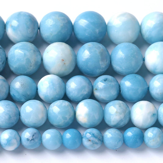 12MM Natural Larimar Blue Gemstone Beads Stone Round Loose Beads for Jewelry Making DIY Bracelet 32pcs 1 Strands 15"