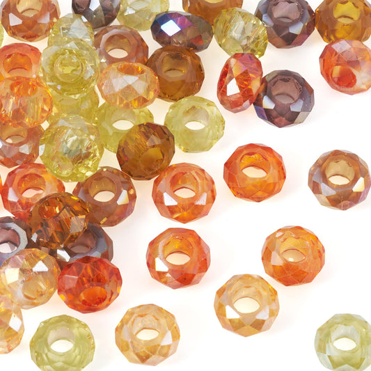 Craftdady 56Pcs Mixed Color Yellow Theme Glass Beads Large Hole Rondelle Beads Faceted Glass Spacer Bead Colorful Crystal Spacer Bead for Crafts DIY Necklace Bracelet, 8 Colors