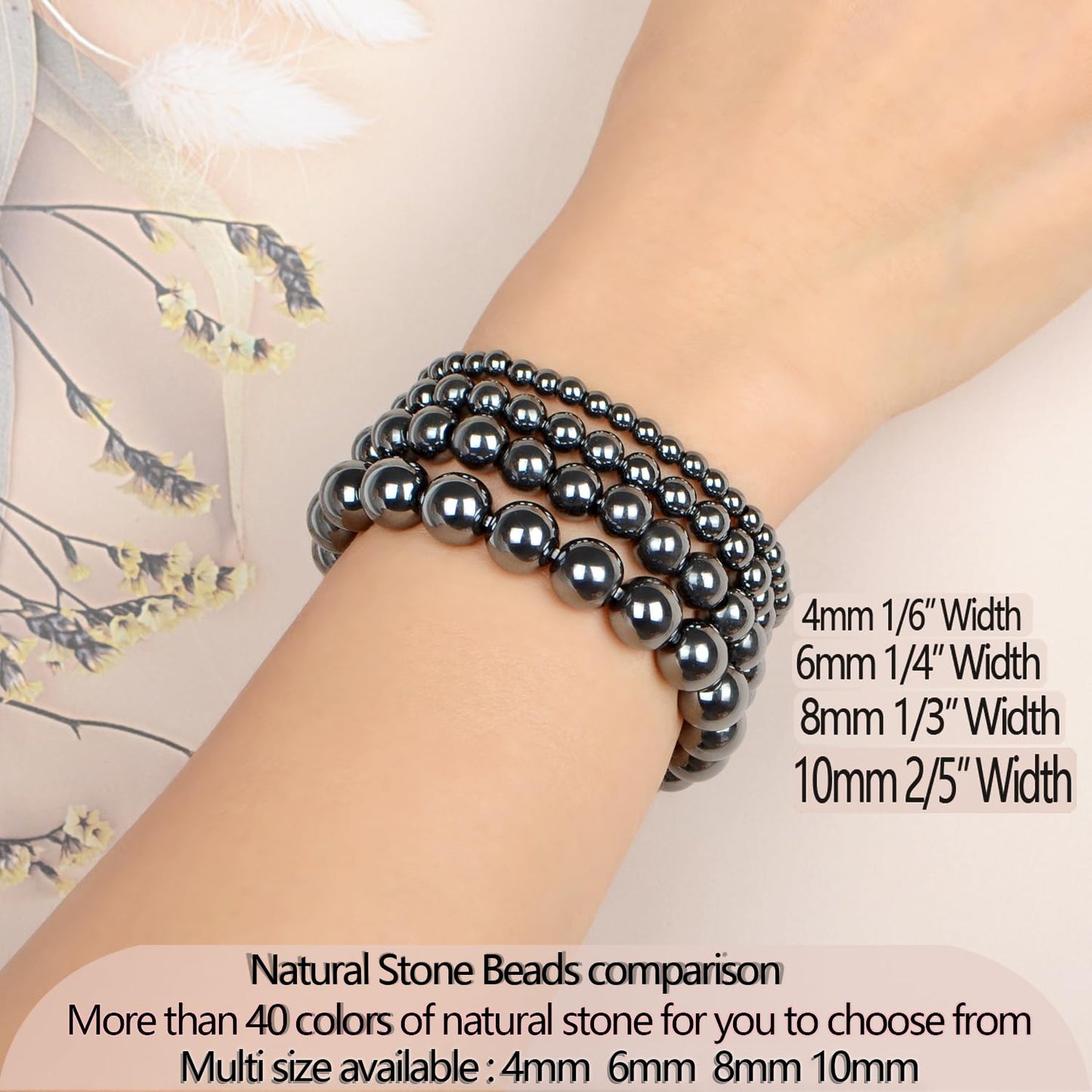 LPBeads Handmade Natural Gemstone Stretch Elastic 10mm Hematite Bracelet Healing Crystal Round Stone Beads Jewelry Gifts for Women Men
