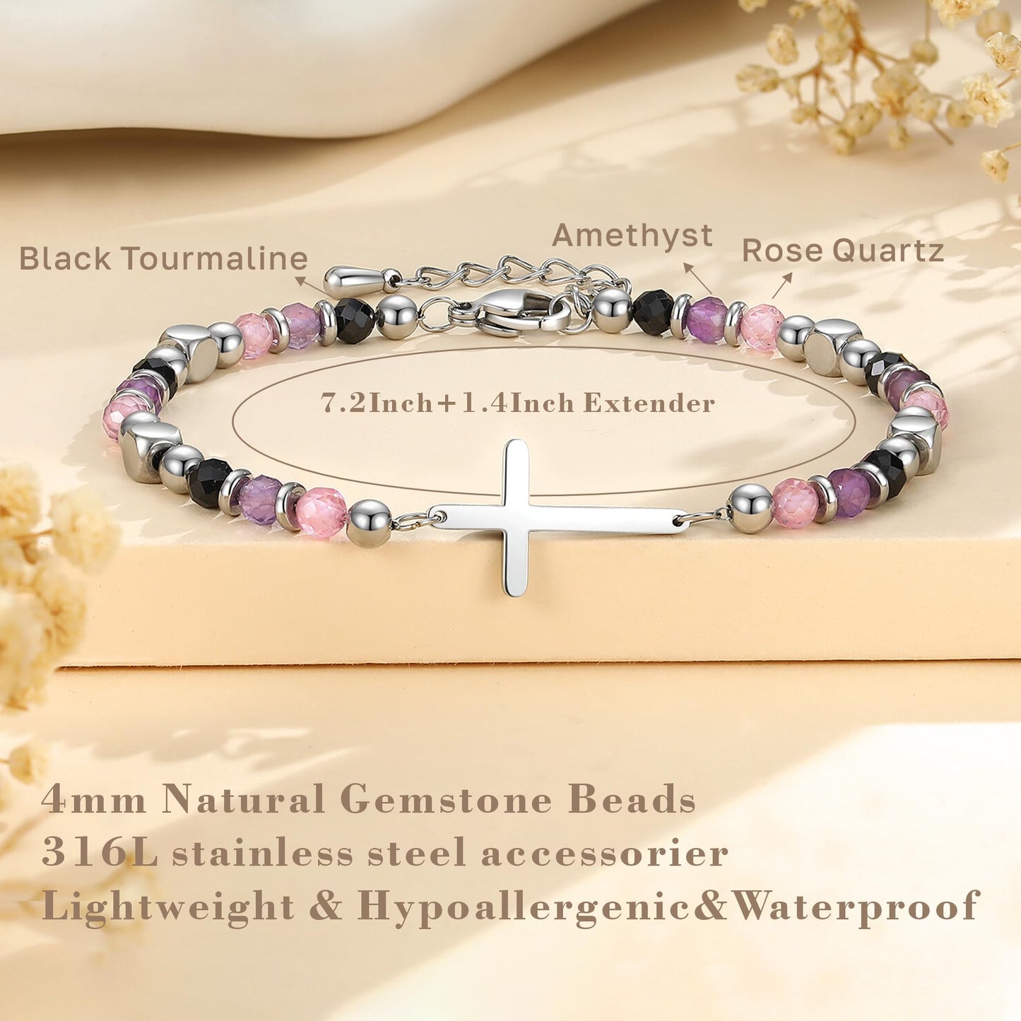 Friendship Bracelets for Women, Dainty Christian Cross Bracelet Adjustable Crystal Anxiety Relief Jewelry, Unique Gift for Birthday, Graduation, Christmas, Anniversary