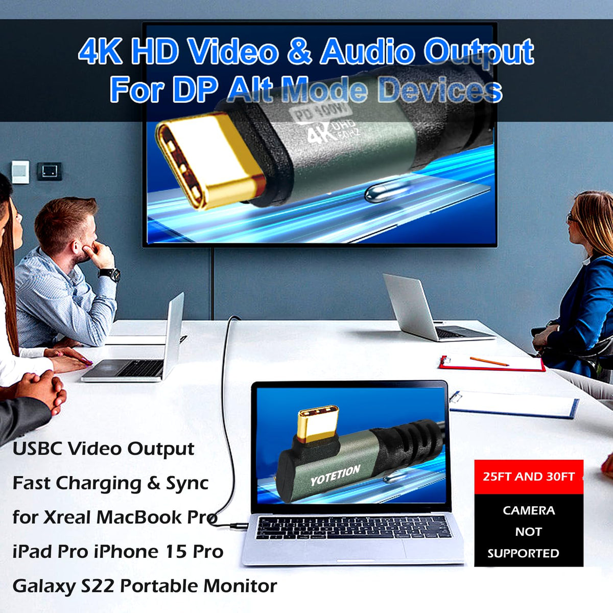 YOTETION 20FT,100W 4K60HZ GEN2x2(Data usb3.1),Type USB3.2/ USB4.0 15-16-17 USB C to C Cable USB Type C C Video Output