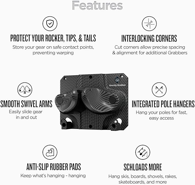 Ultimate Ski & Snowboard Wall Rack | Secure, Non-Slip Storage | Fits Any Ski/Board | Garage Organization | Ski Storage Rack | Snowboard Storage Rack | Winter Gear Organizer | 2 Pck