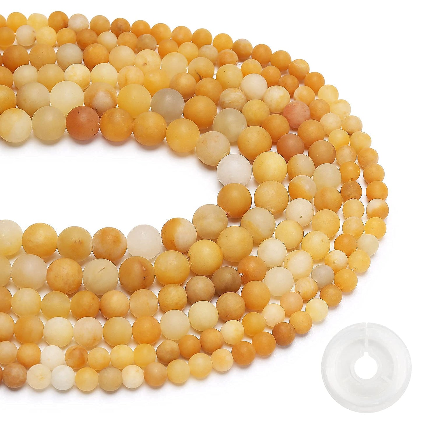 Natural Matte Yellow Jade Beads, 6MM Round Frosted Unpolished Loose Gemstone Beads for Bracelet Necklace Jewelry Making, Energy Stone Healing Power with Stretch Beading Cord