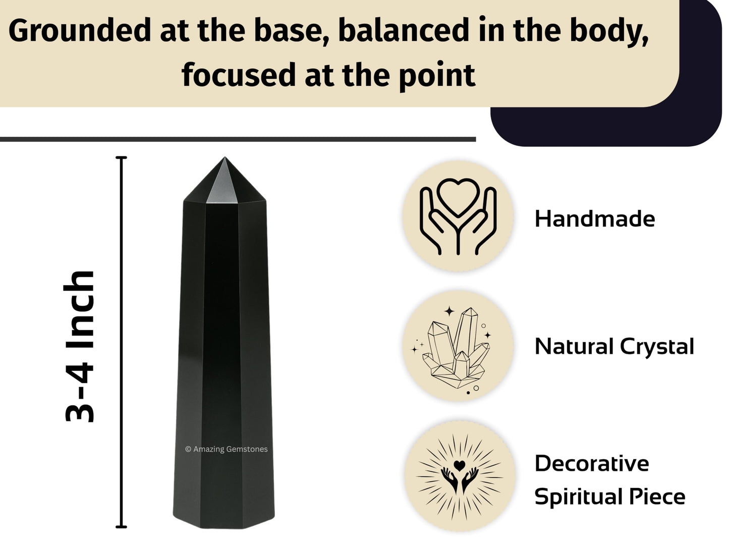 Amazing Gemstone Black Obsidian Crystal Towers ~ Natural Healing Crystal Point Obelisk for Reiki Healing and Crystal Grid (3" to 4" INCH)