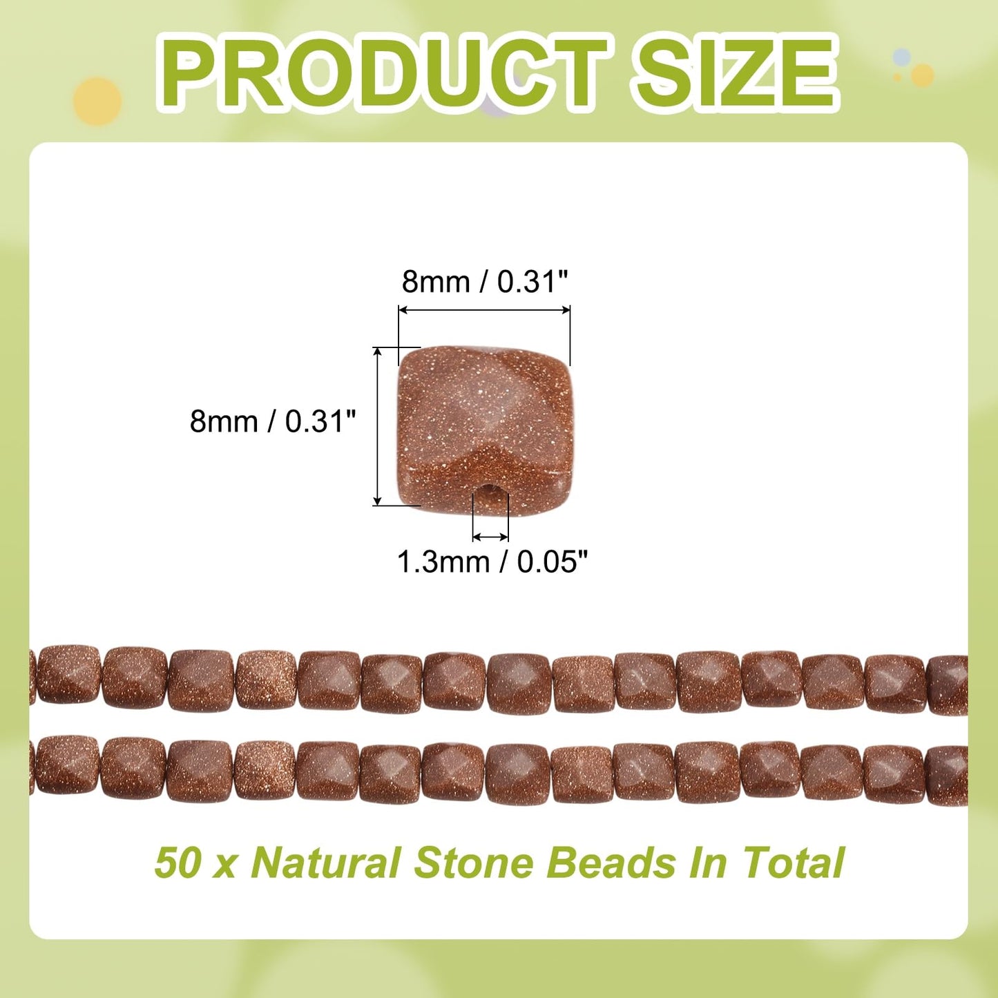 PATIKIL 50 Pack Natural Stone Beads, 8mm Faceted Square Agate Beads Bulk Gold Sand Stones, for DIY Jewelry Making Necklace Bracelet Accessories, 2 Strands, 16 Inches, Gold Brown