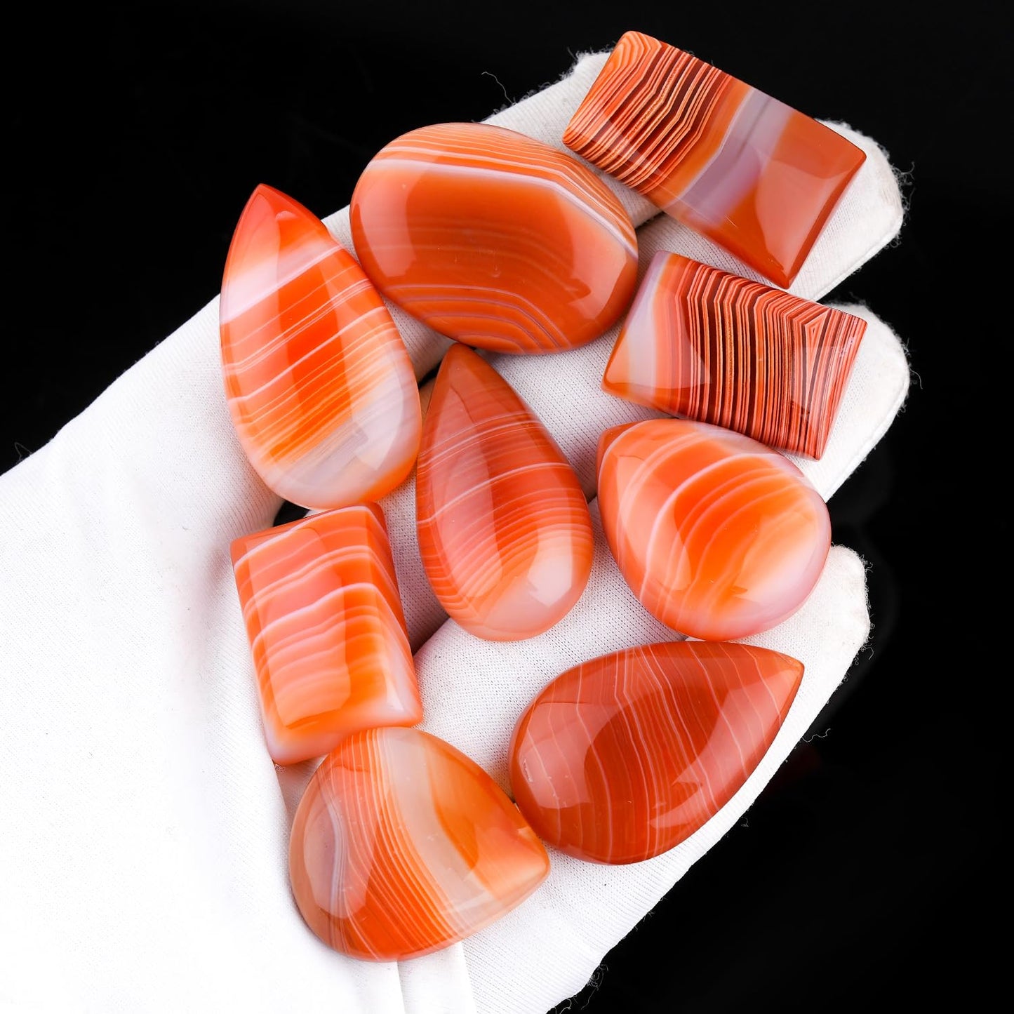 GemSymphony Natural Orange Banded Onyx Gemstone Cabochon Pack of 3 Mixed Shapes – Polished Crystal Stones for Jewelry Making Supply, Healing, Reiki & DIY Crafts, Natural Gem Cab Set for Wire Wrapping & Energy Work (10-20 mm)