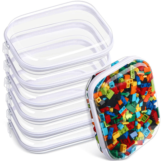 Sanwuta 6 Pcs Clear Hard Zipper Case Hard Plastic Zipper Pouches Makeup Bag Pencil Pouches Transparent Cases for Snacks Plastic Storage Organizer Box for Travel(Clear,7.87 x 5.9 x 2 Inch)