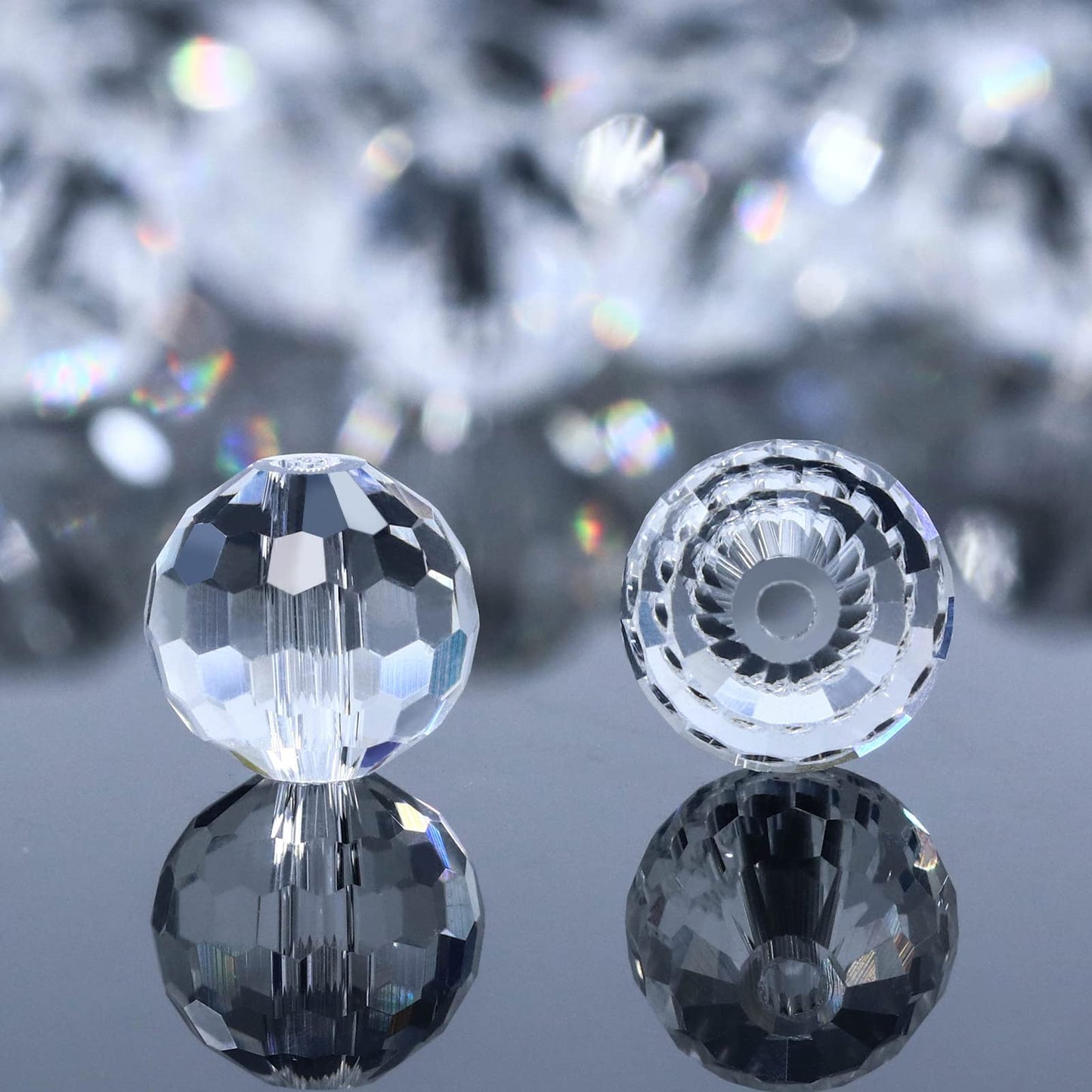 Dowarm 10MM Round Crystal Beads for Jewelry Making, Crystal Clear Faceted Crystal Glass Beads for Crafts Bracelet Wind Chimes Suncatcher, #5003 Rondelle Spacer Beads, Loose Gemstones, 50PCS