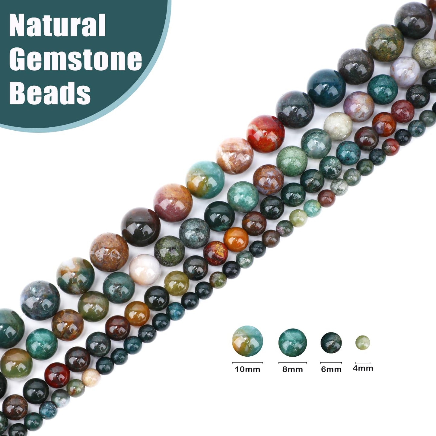 CMBYN Natural Stone Beads Round Genuine Real Stone Beading Strand Loose Gemstones DIY Smooth Bead for Bracelet Necklace Earrings Jewelry Making (Indian Agate, 6mm 60 Pieces)