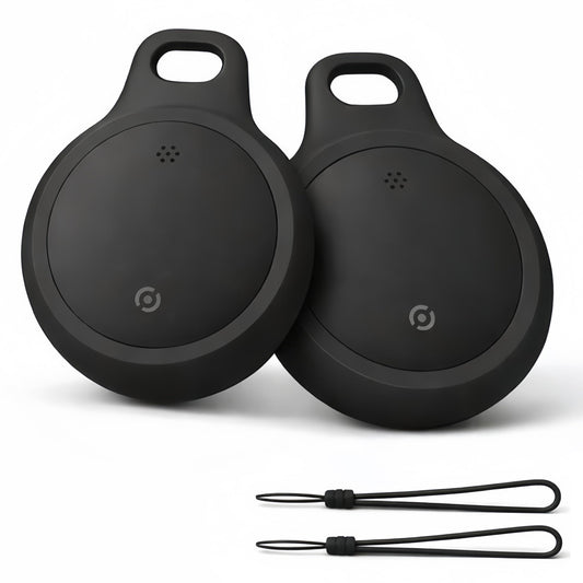 Bluetooth Tracker Works with Apple Find My & Android Find Hub – Key Finder for Keys & Pet Collar, No Monthly Fee, Loud Alarm, Replaceable Battery(2 Pack, Black)