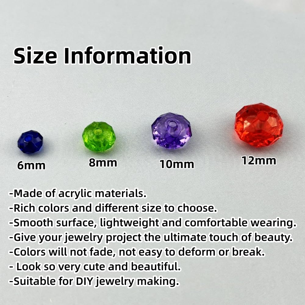 YHYPOCI 100pcs 12mm Acrylic Crystal Beads, Faceted Rondelle Acrylic Spacer Beads for Wind Chimes Bracelet Necklace Earring Keychain Jewelry Making DIY Crafts(Mix Colors)