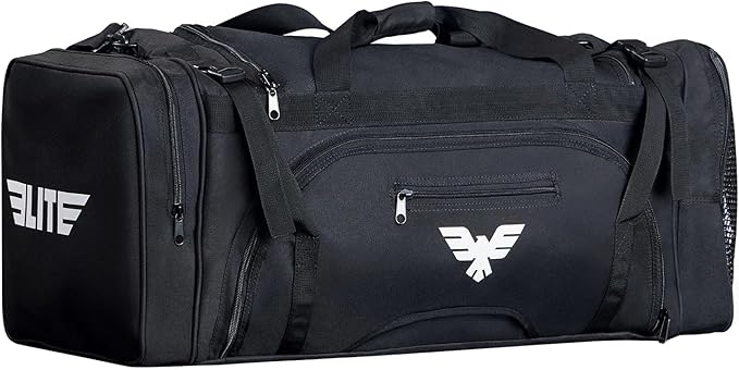 Elite Sports Monster MMA Duffel Bag – Large 44L Cordura Sports Bag w/Mesh Shoe Compartment & Adjustable Strap – MMA, BJJ, Martial Arts Gear – Fits Gi, Headgear, Shin Guards, Rash Guards & More
