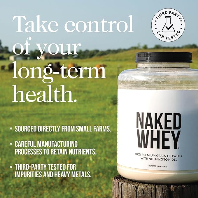 NAKED Whey Protein Supplement Powder, Chocolate, GMO Free, Soy Free, Gluten Free Aid Muscle Growth and Recovery 60 Servings, 5 Ib