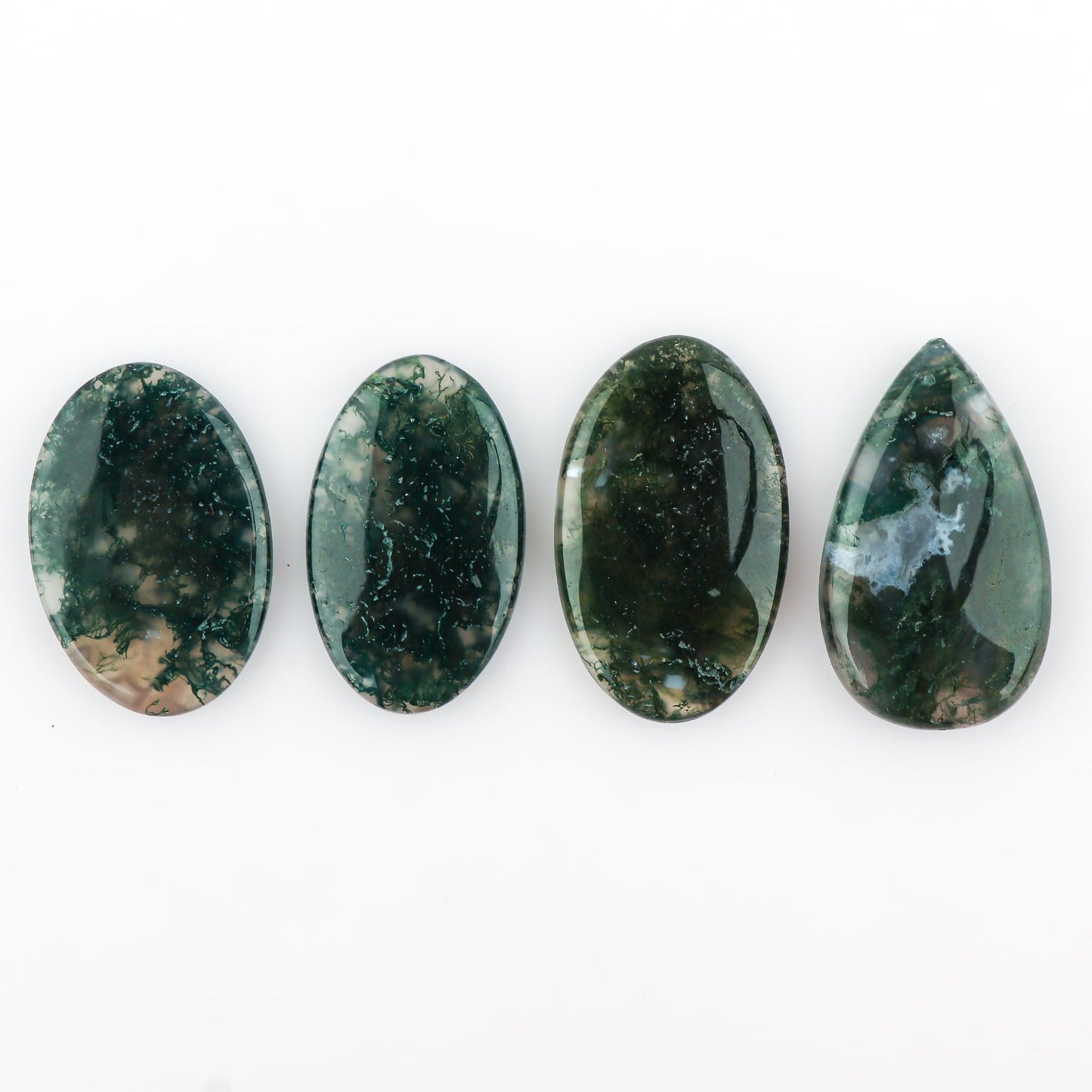 CRYSTALIS 4pcs, 25-30mm Natural Moss Agate Loose Gemstone Wholesale Bulk Cabochons Jewelry Making Supply, Chakra & Healing Polished Stones, Wire Wrapping, DIY, Gem Collection [AA+]