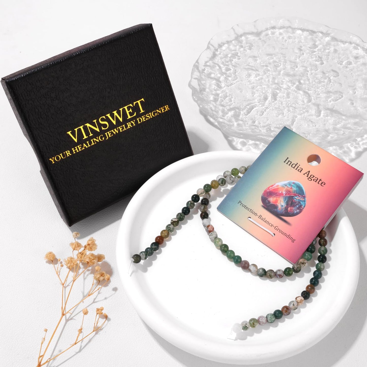 Vinswet 90pcs 4mm India Agate Natural Stone Beads Round Genuine Real Stone Beading Loose Gemstones DIY Smooth Bead for Bracelet Necklace Earrings Jewelry Making