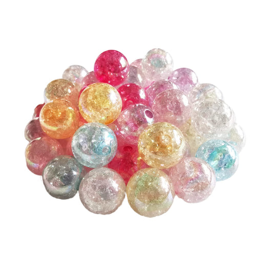200PCS Colored Acrylic Crystal Beads Round Crackle Glass Beads Charms for Jewelry Making Bracelets Earring Necklace Adults Beading DIY Art Craft Projects Christmas Ornament Birthday Gifts (14mm)