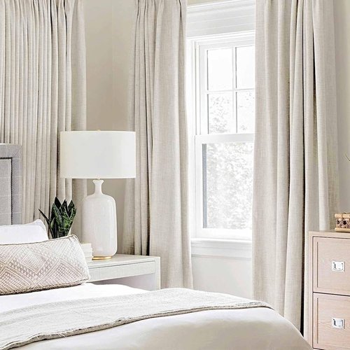 MIULEE Linen Texture Curtains - 100% Blackout Thermal Insulated Drapes | Beige, 52x72 Inch (2 Panels)