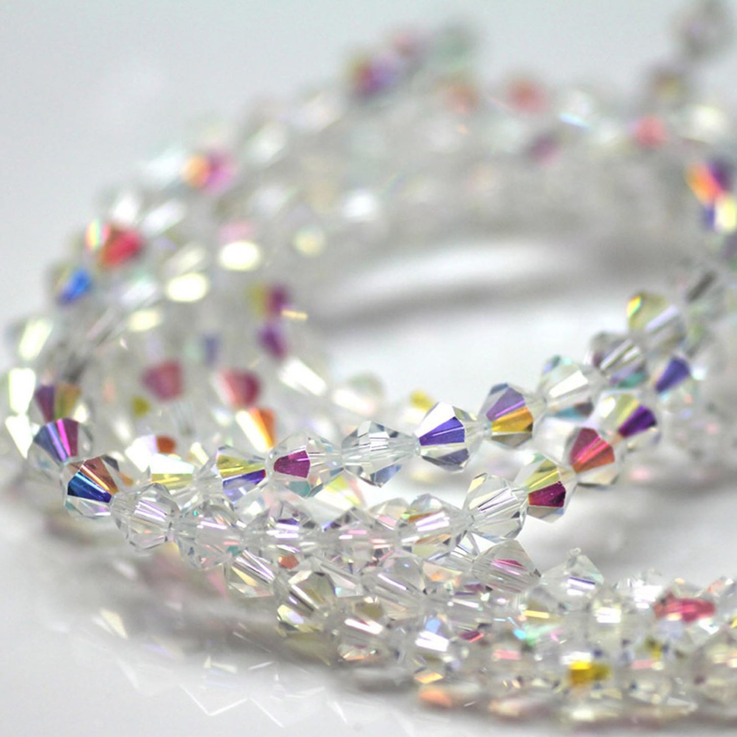Laopottbeads 1200PCS 3mm Bicone Crystal Glass Beads for Jewelry Making, Sparkling Mini Beads for Suncatchers, DIY Bracelets & Craft Projects (AB White)