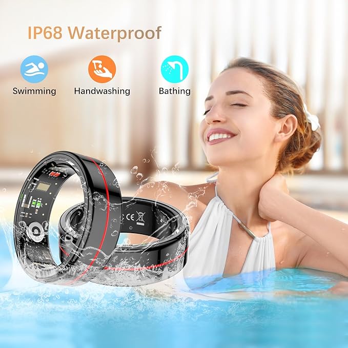 Fit Ring, Smart Health Rings for Women Men with Heart Rate,Blood Oxygen,HRV,Stress Level, Sleep Monitor, Step Tracker, No Subscription Fee, IP68 Waterproof Smart Ring for iphone &Android (Black, 7#)