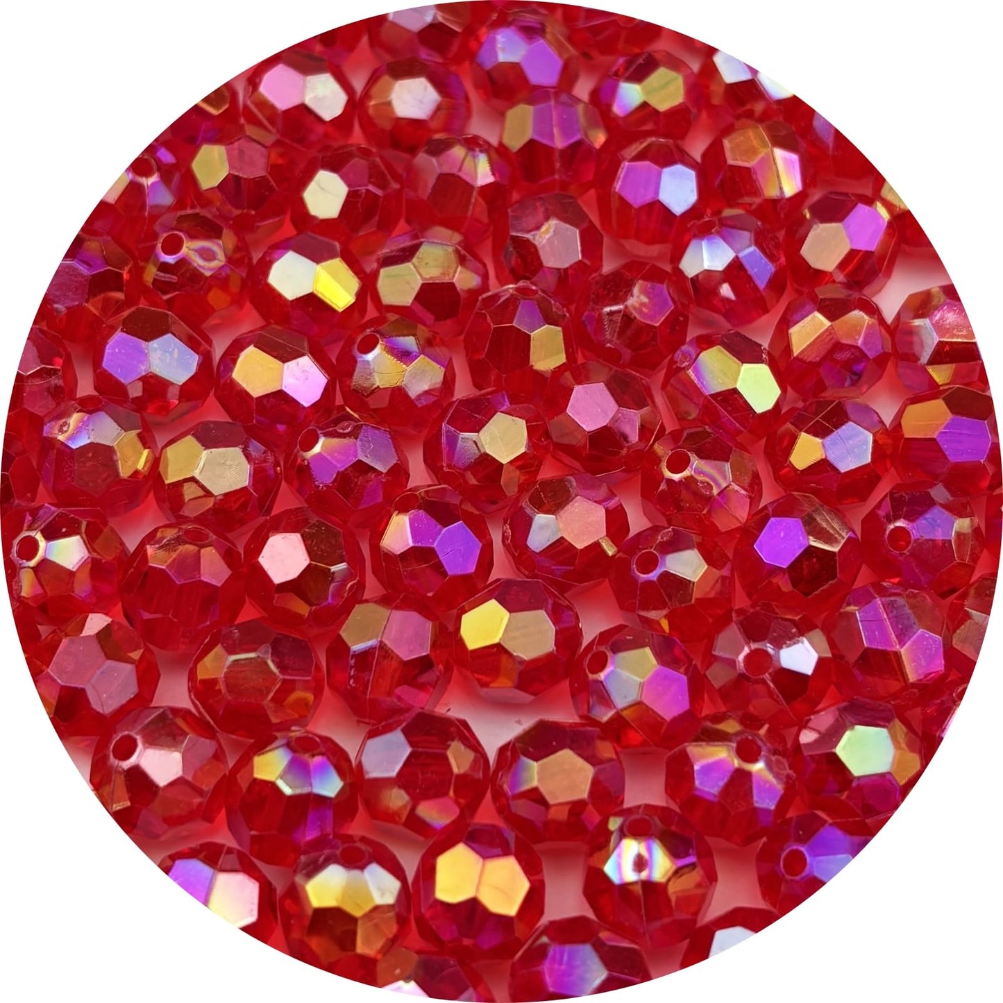 Pinhoollgo 1000pcs 6mm Acrylic Faceted Round Beads AB Colors Glossy Acrylic Beads Round Spacer Beads with Hole for DIY Bracelet Necklace Jewelry Making Supplies Handmade Craft(Red AB)
