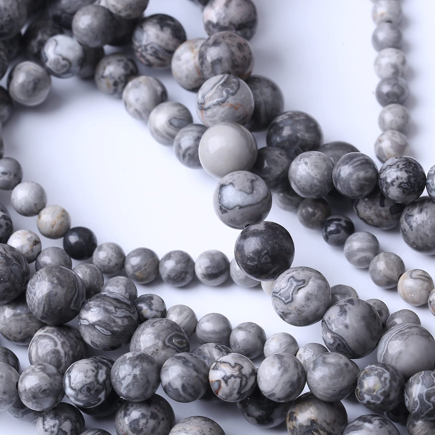 36PCS 10MM Natural Grey map Beads Round Loose Stone Beads for Jewelry Making DIY Energy Stone Healing Power Bracelet 15"