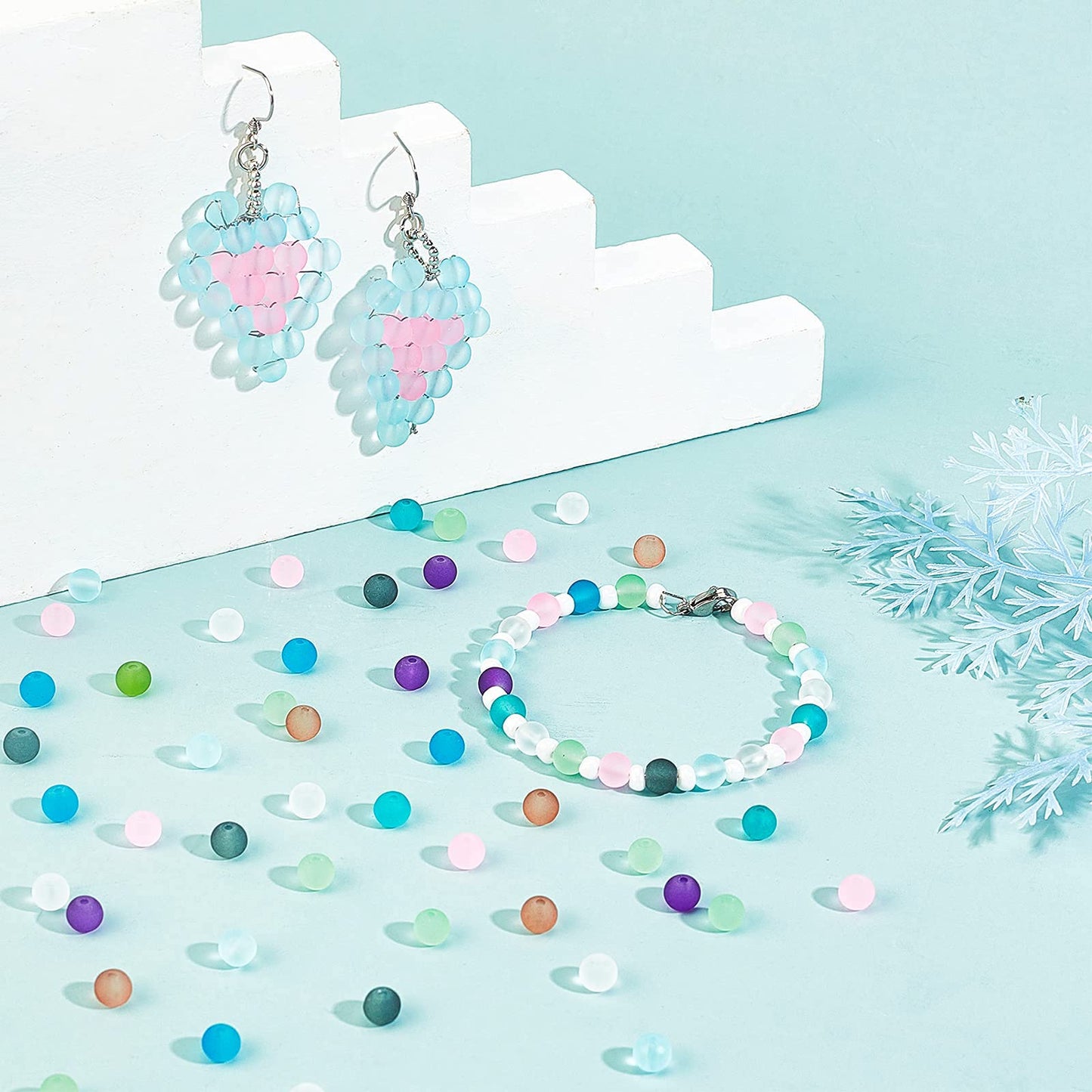 PH PandaHall 500pcs 6mm Frosted Glass Bead 10 Color Transparent Frosted Crystal Beads Matte Loose Spacer Beads for Necklace, Bracelet, Earring Jewelry Making