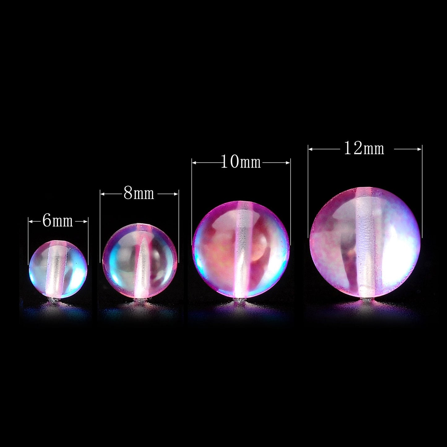 RUBYCA Round Moonstone Crystal Glass Beads Aura Iridescent for Jewelry Making (1 Strand, 12mm, Pink)