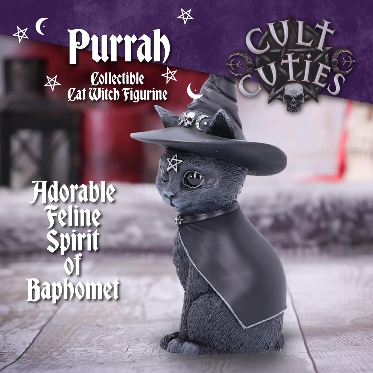 Nemesis Now Figurine Decor, Detailed Hand-Painted Polyresin, Black - Purrah Witches Hat Gothic Satanic Cat