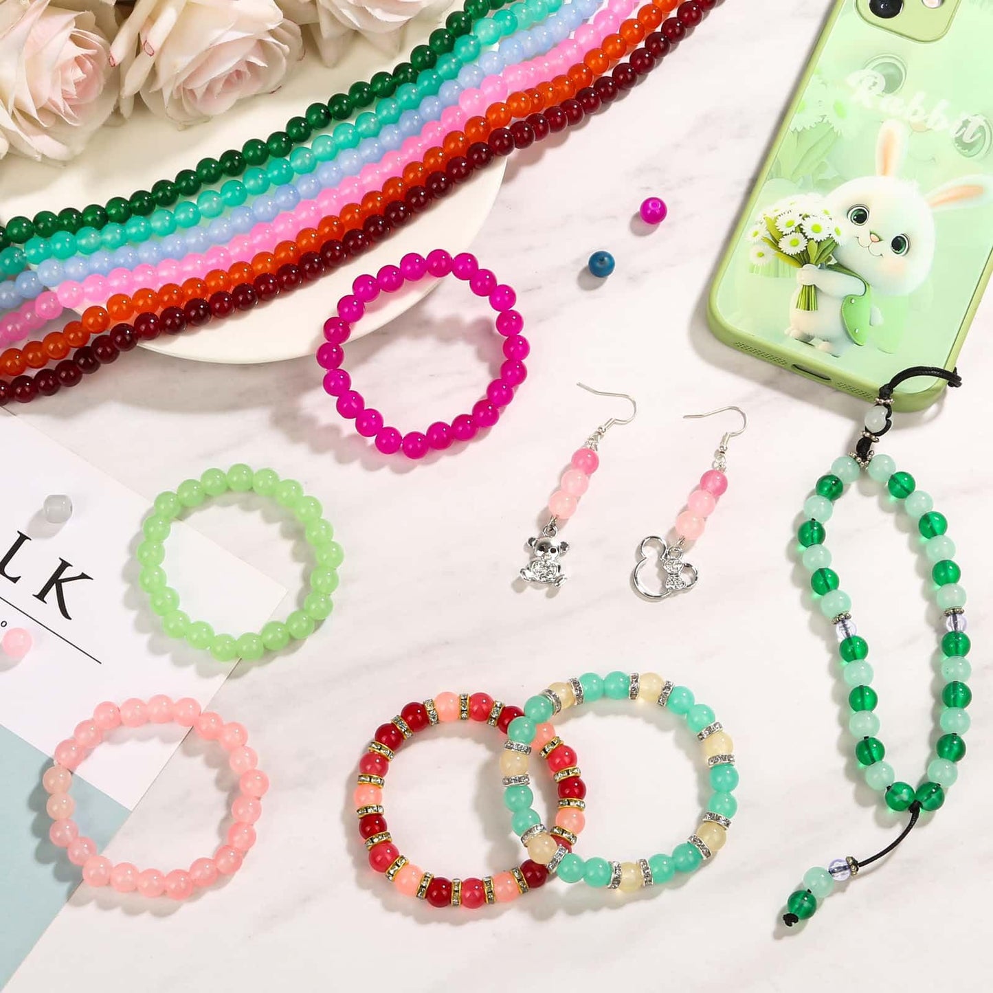 1250Pcs 8mm Glass Beads for Jewelry Making, Beads for Bracelets Making, Round Crystal Loose Beads Bracelet Kit for Bracelets Making, Jewelry Making, Earring, Necklaces and DIY Crafts