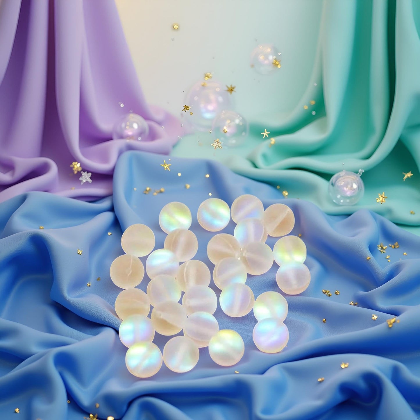 100 Pcs Glass Beads for Jewelry Making, 8mm Matte Crystal Glass Beads Mermaid Aurora Beads Moonstone Beads Bead Assortments for Jewelry Making Arts, Crafts