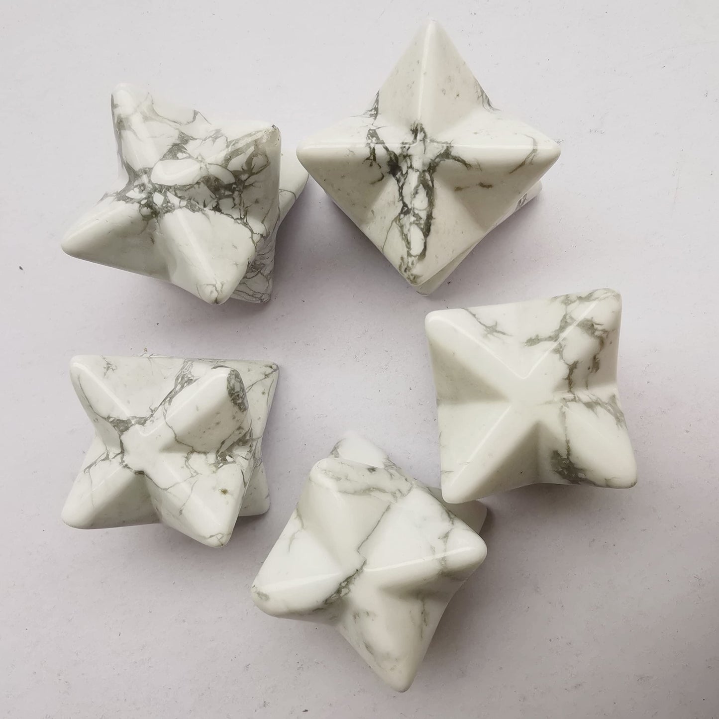 Loveliome Merkaba Star Crystal 1 Inch - Natural Gemstone Sacred Geometry, Hand Carved Six-Pointed Star Spiritual Gift for Meditation,Natural White Howlite