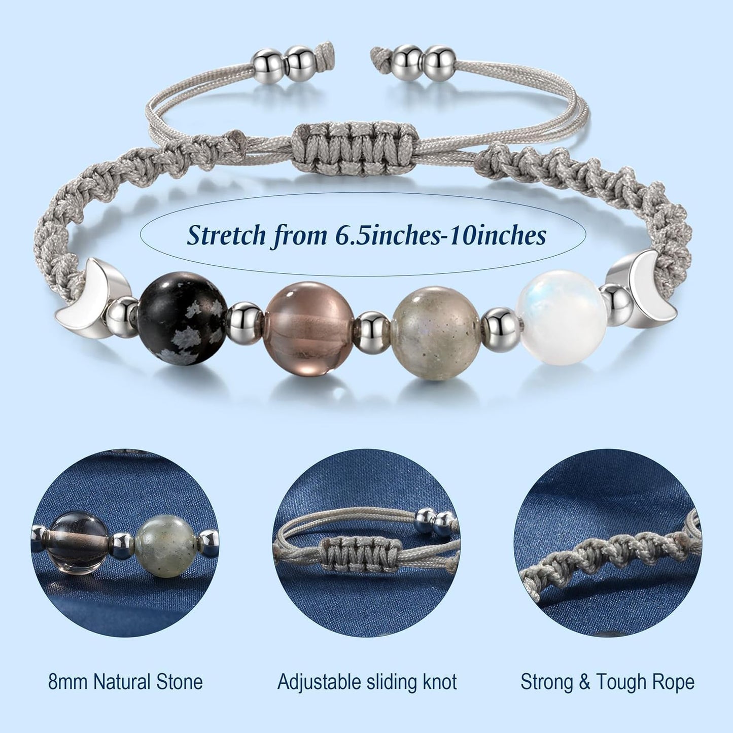 KOFISNI Moonstone Healing Bracelet for Women Negative Energy Hope Bracelet for Women Blocker Black Obsidian Bracelets First Time Mom Gifts Mothers Day Friendship Gifts for Him Her (Moon Phase)