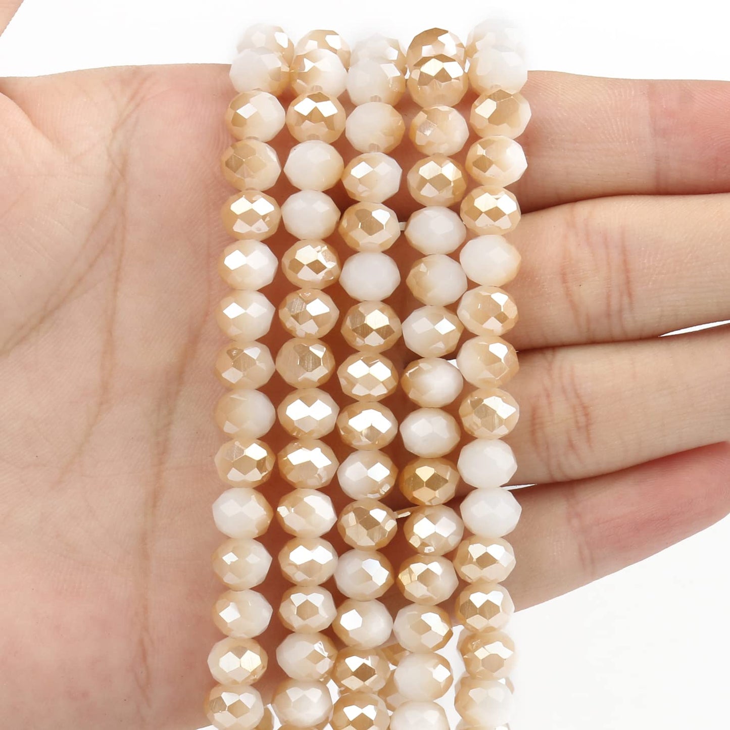 NITOPUPU 1000pcs 4mm Crystal Glass Beads for Jewelry Making Faceted Rondelle Flat Beads for Bracelets Necklace Earrings DIY Crafts (Champagne White Jade Half-Plated Crystal Bead)