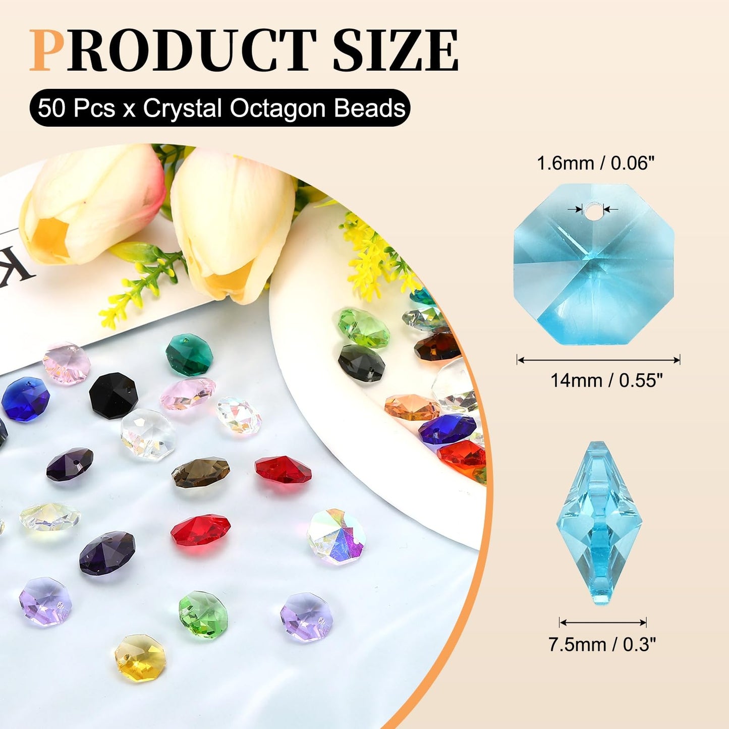uxcell 50Pcs 1 Hole Crystal Octagon Beads, 14mm K9 Glass Hanging Chandelier Beads Prisms Parts for Crystal Chandeliers Lamp Hanging Pendant Jewelry DIY Craft, Light Sky Blue
