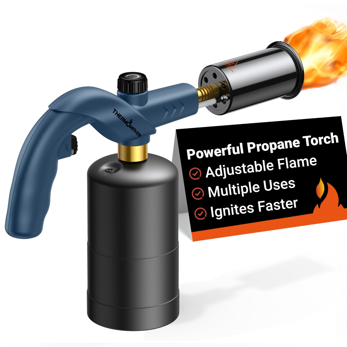 ThermoMaven Powerful Propane Torch, Kitchen Culinary Cooking Torch Lighter, Adjustable Blow Torch for Sous Vide Searing Steak, BBQ, Campfire Charcoal Starter, Gas Welding Kit, Blue (Tank Not Included)